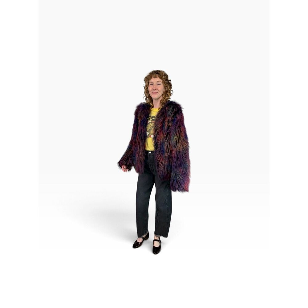 SpiritHoods Faux Fur Shaggy 70s Multicolor Jacket Collectors Edition $450 Size S - Picture 13 of 13